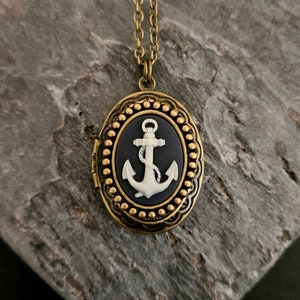 Anchor cameo locket, nautical cameo necklace, antique brass locket, nautical necklace, cameo jewelry, holiday gift ideas, unique gift