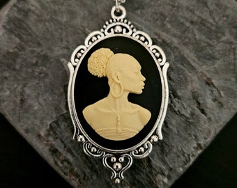 African cameo necklace, black cameo necklace, long necklace, African American necklace, cameo jewelry, Kwanzaa gift, holiday gift ideas