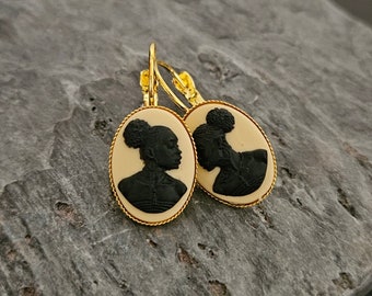 African cameo earrings, black cameo earrings, African American earrings, Kwanzaa gift, cameo jewelry, unique holiday gift ideas