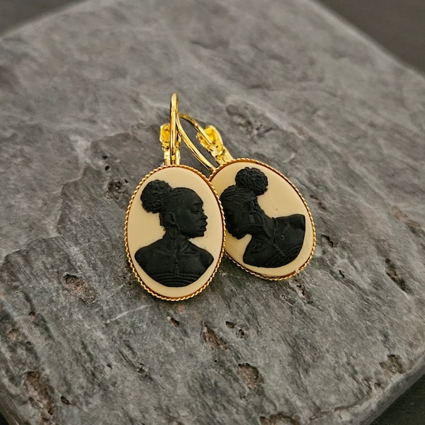 African cameo earrings, black cameo earrings, African American earrings, Kwanzaa gift, cameo jewelry, unique holiday gift ideas