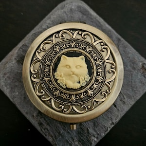 Cat compact mirror, animal compact mirror, cat cameo compact mirror, bridesmaid gift, gift ideas for cat lady, unique Christmas gift