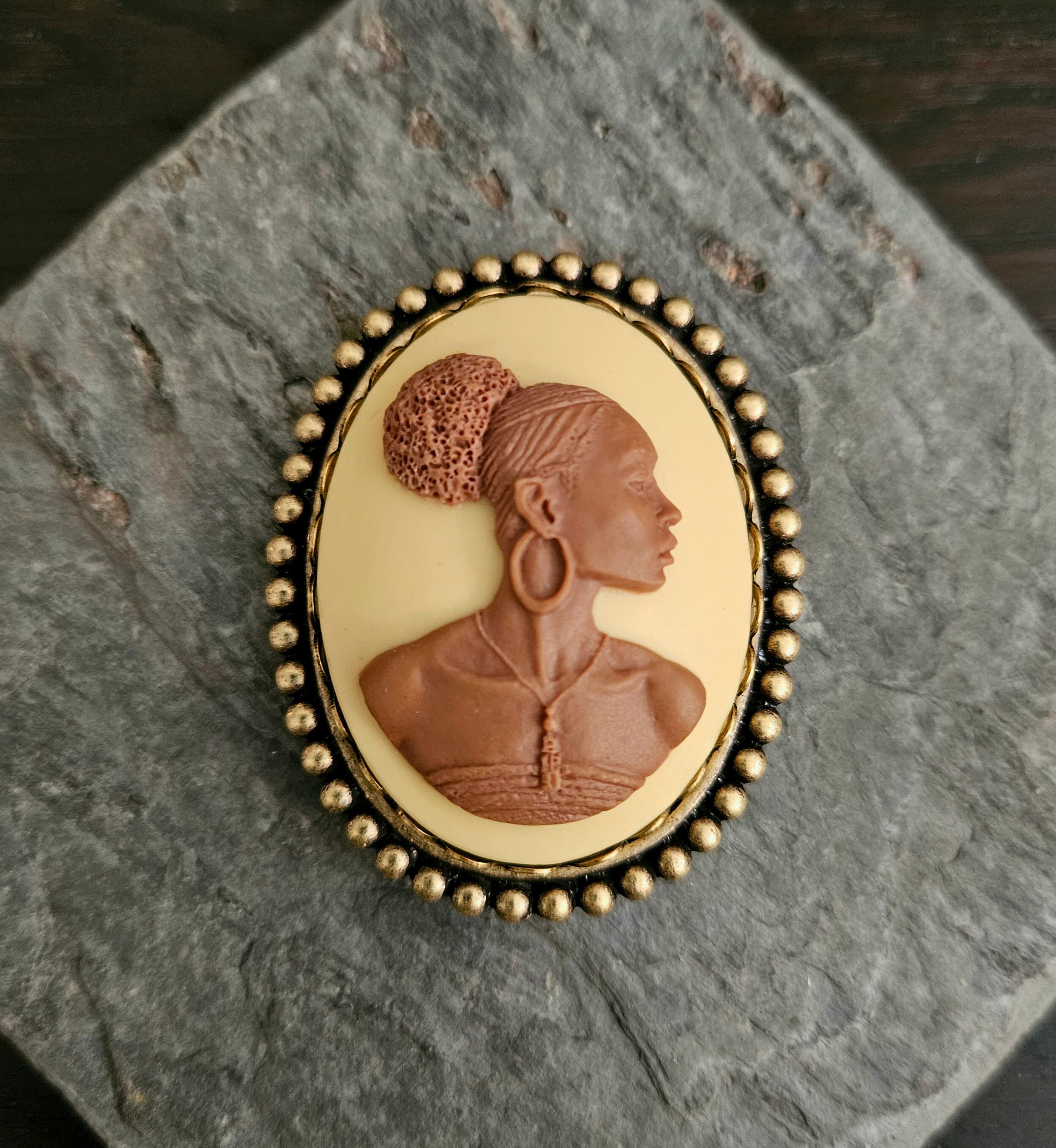 African Cameo Brooch Tan Cameo Brooch African American Brooch