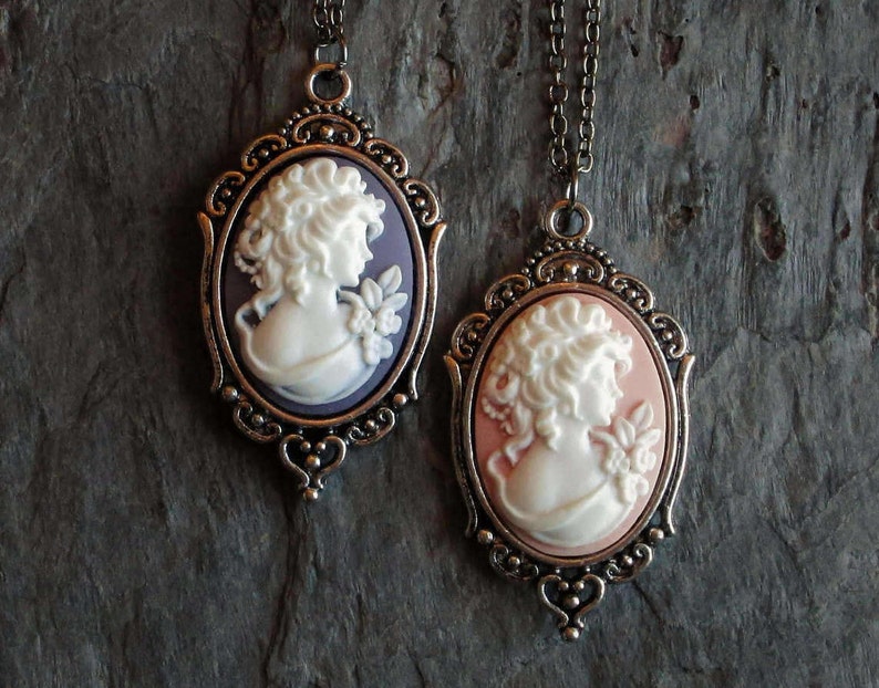 silver cameo necklace pink cameo necklace purple cameo necklace gift ideas for mom holiday gift ideas Cameo necklace cameo jewelry