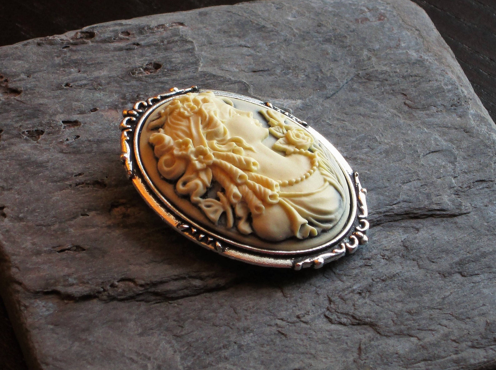 Blue cameo brooch antique silver brooch victorian brooch Etsy