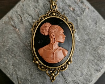 African cameo necklace, black cameo necklace, long cameo necklace, African American necklace, cameo jewelry, Kwanzaa gift, gift ideas