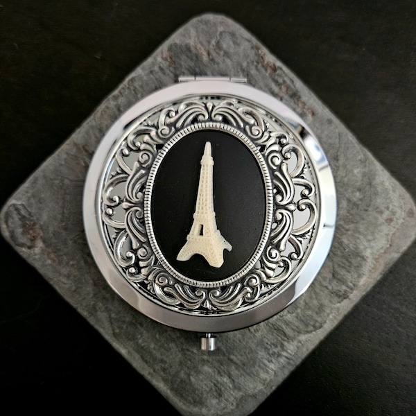 Miroir argenté tour Eiffel, miroir compact parisien, miroir compact français, cadeau de demoiselle d'honneur, cadeau de demoiselle d'honneur, cadeau pour maman, cadeaux pour elle