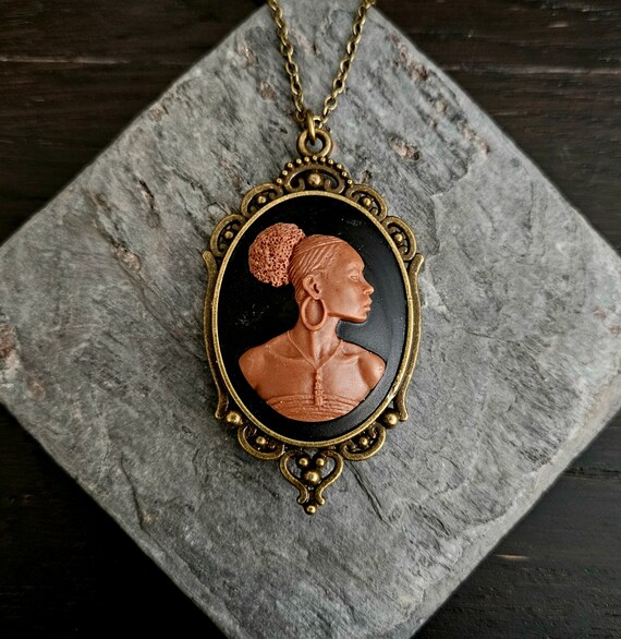 DelicateIndustry1 African Cameo Necklace Black Cameo Necklace Long Cameo Necklace African American Necklace Cameo Jewelry Kwanzaa Gift Gift Ideas