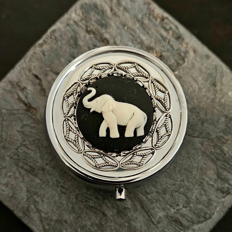 Elefant Cameo Pill Box, Silber Filigree, Reisepille Fall Bild 1