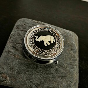 Elefant Cameo Pill Box, Silber Filigree, Reisepille Fall Bild 2