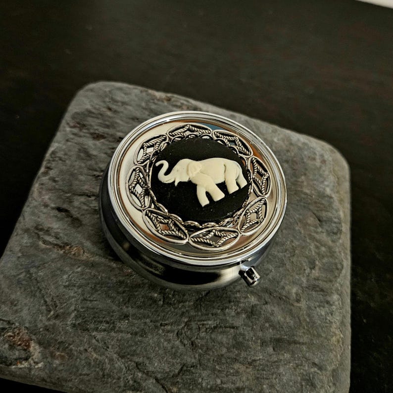 Elefant Cameo Pill Box, Silber Filigree, Reisepille Fall Bild 2