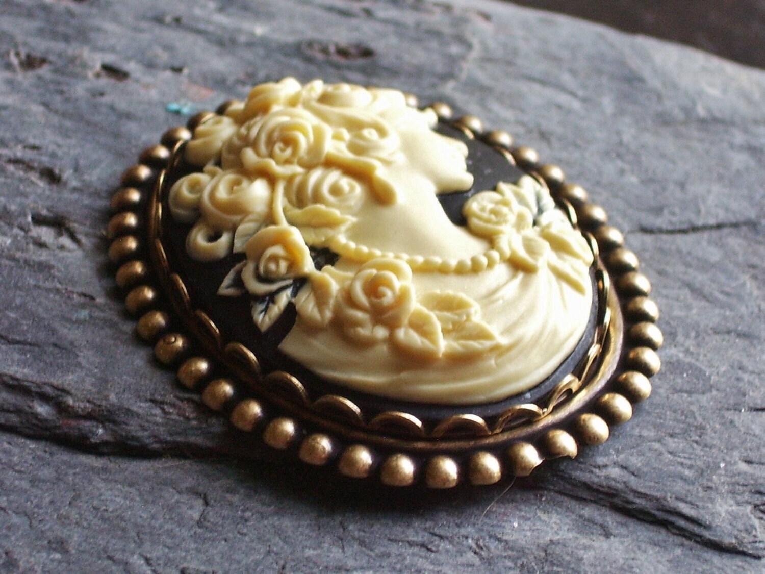 Black Cameo Brooch Antique Brass Brooch Cameo Jewelry | Etsy