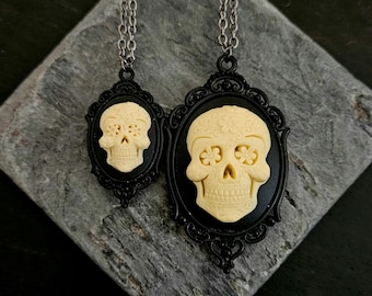 Sugar Skull Cameo Necklace, Day of the Dead Jewelry