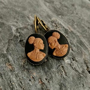 African cameo earrings, black cameo earrings, African American earrings, Kwanzaa gift, cameo jewelry, unique holiday gift ideas