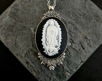 Our lady of guadalupe necklace, cameo pendant, virgin Mary cameo necklace, catholic necklace, gift ideas for mom, unique Christmas gift