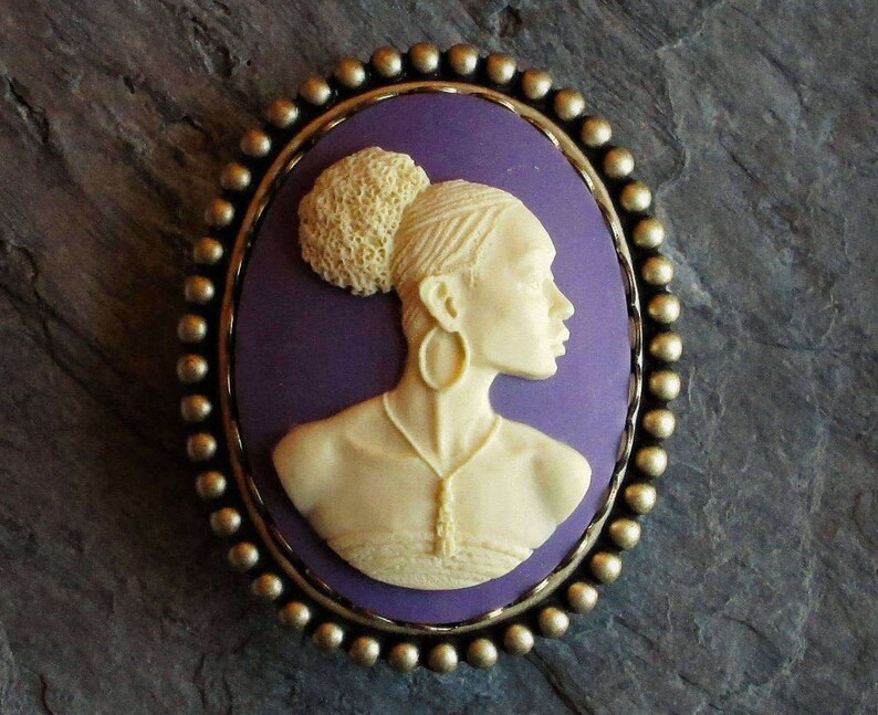 purple cameo brooch