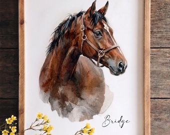Custom Horse Gifts from Photo, Watercolor Painting Pet Portrait, Hand Drawn Art, Personalized Equestrian Memorial