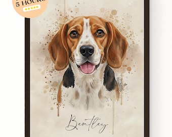 Ritratto personalizzato ad acquerello del tuo animale domestico – Dipinto commemorativo per animali domestici da foto: poster incorniciato