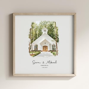 Aangepaste aquarel trouwlocatie schets handgetekende gepersonaliseerde cadeau Aangepast gebouw illustratie cadeaus voor stel Ideeën Cadeau voor stel