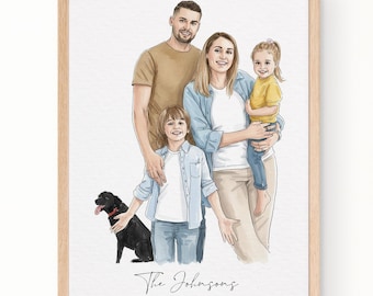 Benutzerdefinierte handgezeichnetes Gemälde vom Foto, benutzerdefinierte Aquarell Familienporträt vom Foto, personalisiertes Mutter-Vater-Geschenk, Geschenk von der Tochter