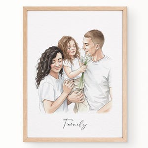 Dipinto personalizzato disegnato a mano da foto, Ritratto di famiglia personalizzato ad acquerello da foto, Regalo personalizzato per mamma e papà, Regalo dalla figlia