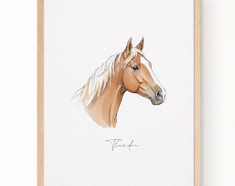 Personalized Horse Portrait, Custom Horse Gift, Hand Drawn Horse Artwork, Unique Gift for Horse Lovers, Equestrian Rider Gift Decor