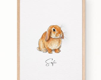 Custom Rabbit Portrait, Pet Portrait, Custom Bunny Portrait, Pet Memorial, Rabbit Lover Gift, Personalized Rabbit Painting, Rabbit Print