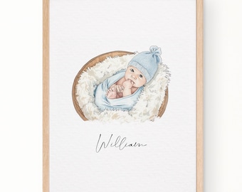 Baby Watercolor Portrait, Personalized Photo Painting, Newborn Family Art Drawing, Hand Drawn Custom Illustration, Anniversary Memory Sketch