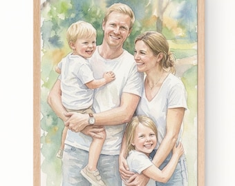 Ritratto di famiglia personalizzato ad acquerello da foto, dipinto disegnato a mano, regalo personalizzato per mamma e papà, regalo dalla figlia