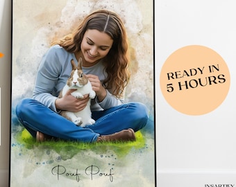Custom Watercolor Rabbit Portrait: Pet Memorial Art Digital Download