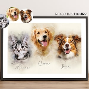 Personalized Digital Watercolor Dog Painting - Custom Pet Portrait Memorial - Handmade Pet Loss Tribute