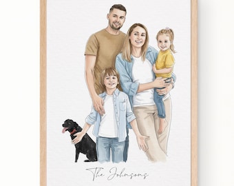 写真から手描きで作成するカスタム絵画、写真から水彩で作成するカスタム家族肖像画、母と父へのパーソナライズされたギフト、娘からのギフト
