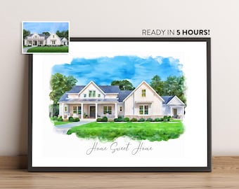 House portrait, house painting, housewarming gift, realtor gift, home painting, home portrait, custom painting, watercolor home painting