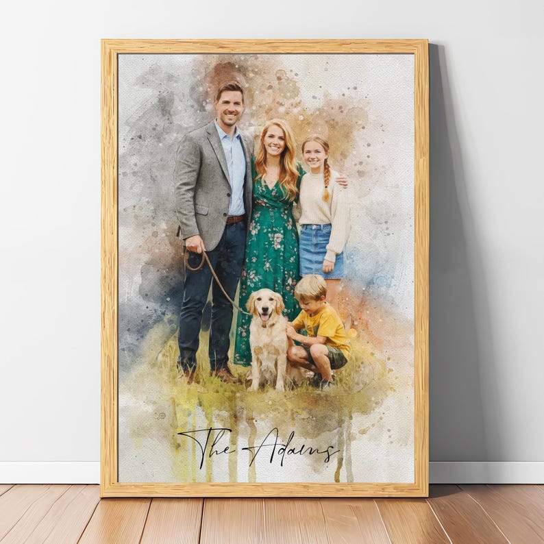 Watercolor portrait painting from photo transformed into a custom art print, romantic couple illustration designed as a thoughtful wedding anniversary gift