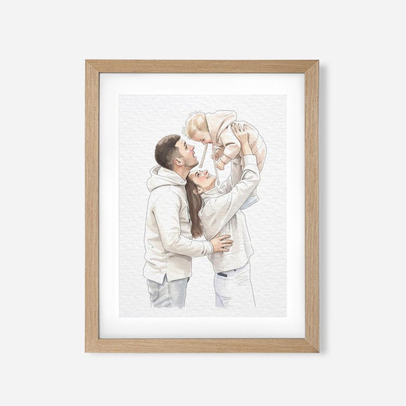 Custom Hand-Drawn Painting from photo, Custom Watercolor Family Portrait from photo, Custom Mother Father gift, Gift from Daugther