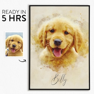 Personalized Watercolor Dog Portrait from Photo, Dog Portrait, Loss of Dog Cat Pet Gift Memorial, Painting from Photo, Pet Portrait Custom