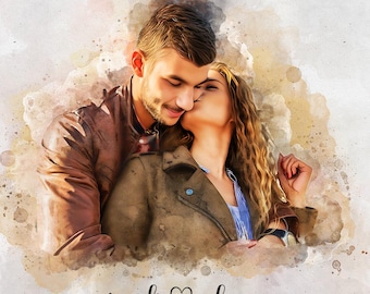Retrato de acuarela personalizado, regalo de San Valentín, retrato a partir de una foto, regalo hecho a mano, regalo de pareja, regalo para ella o para él, regalo de primer aniversario.