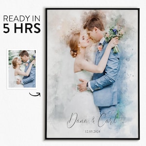 Retrato de boda personalizado, pintura personalizada a partir de una foto, impresión de acuarela personalizada, aniversario de pareja, ilustración hecha a mano, regalo para ella