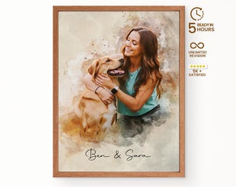 Custom Watercolor Pet Portrait from Photo: Personalized Dog Cat Memorial Art