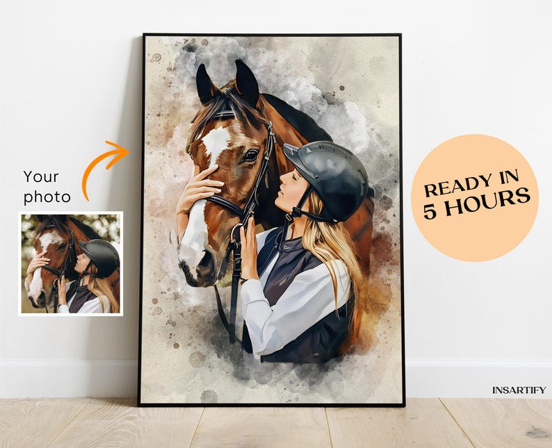Custom horse portrait from photo – personalized equestrian art gift