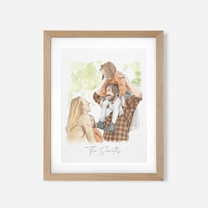 Custom Hand-Drawn Painting from photo, Custom Watercolor Family Portrait from photo, Custom Mother Father gift, Gift from Daugther