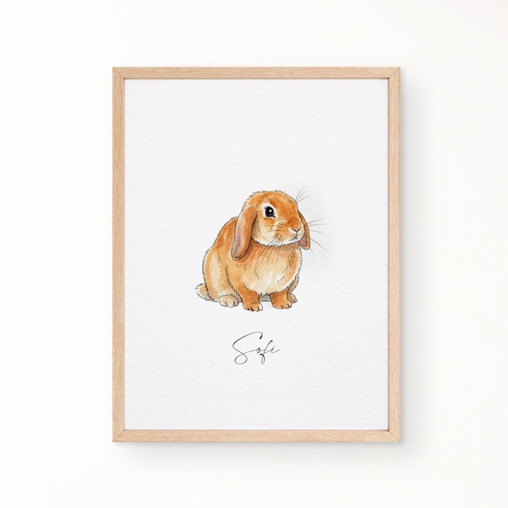 Custom Rabbit Portrait, Pet Portrait, Custom Bunny Portrait, Pet Memorial, Rabbit Lover Gift, Personalized Rabbit Painting, Rabbit Print