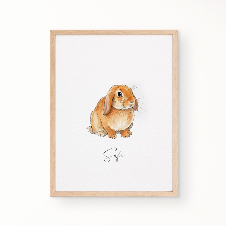 Custom Rabbit Portrait, Pet Portrait, Custom Bunny Portrait, Pet Memorial, Rabbit Lover Gift, Personalized Rabbit Painting, Rabbit Print