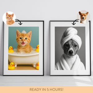 Custom Pet Portrait, Dog Bathroom Art, Funny Bathroom Poster, Dog in Toilet, Dog Reading Newspaper on Toilet, Pet Owner Gift