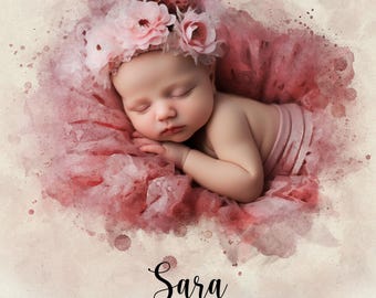 Watercolor Baby Portrait, Custom Newborn Art, Digital Painting from Photo, Nursery Print, Baby Shower Gift, Printable Keepsake, Illustration