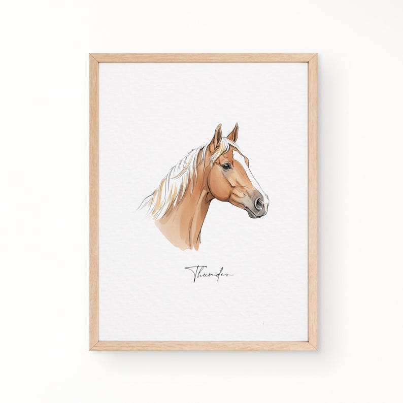 Personalized Horse Gift, Hand Drawn Custom Horse Portrait, Horse Lover Gift, Unique Gift for Horse, Equestrian Gifts, Horse Rider Gift