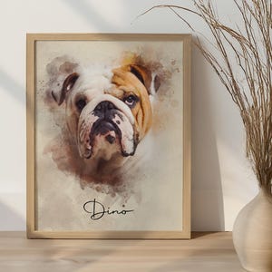 Personalized Digital Pet Portraits from photo, Custom Dog and Cat painting gift memorial decorative wall art.