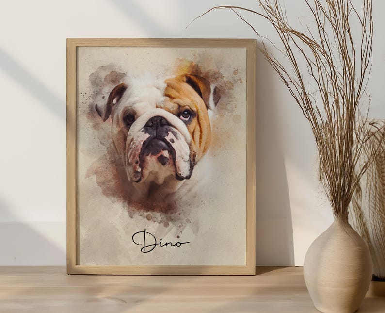Personalized Digital Pet Portraits from photo, Custom Dog and Cat painting gift memorial decorative wall art.