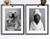 Custom Pet Portrait Photo,Funny Bathroom Art,Dog Reading Newspaper on Toilet,Dog Wall Art,Dog in Toilet,Pet in Bathtub,Personalized pet gift