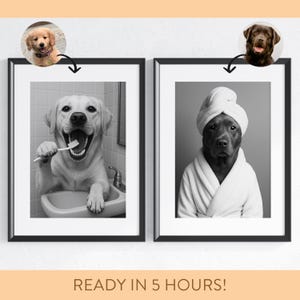 Custom Pet Portrait Photo,Funny Bathroom Art,Dog Reading Newspaper on Toilet,Dog Wall Art,Dog in Toilet,Pet in Bathtub,Personalized pet gift