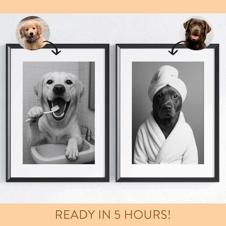 Digital prints, Custom Pet Portrait Photo,Funny Bathroom Art,Dog Reading Newspaper on Toilet,Dog Wall Art,Dog in Toilet,Pet in Bathtub,Personalized pet gift